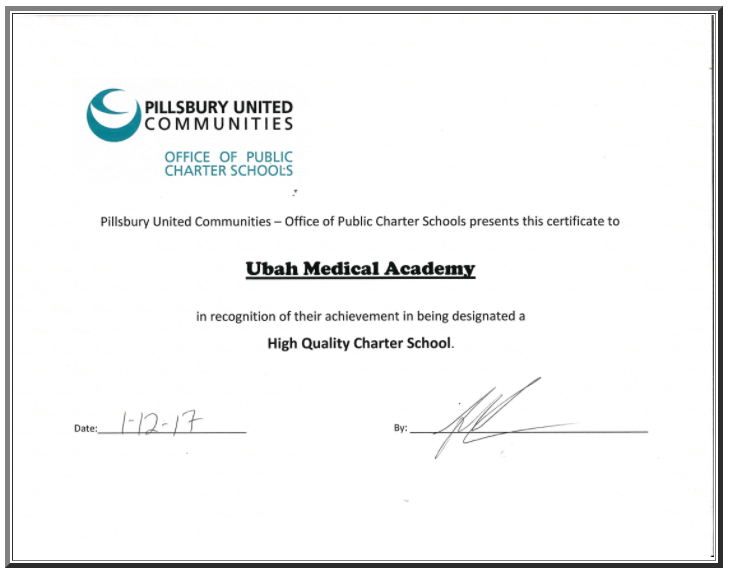 High Quality Charter School Certificate from Pillsbury United
